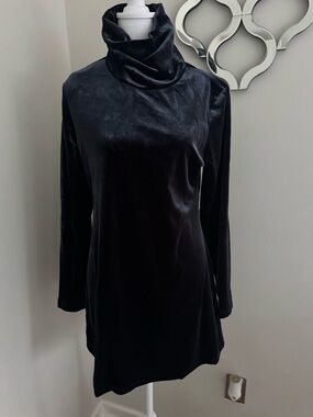 Diane Gilman Blue Velvet Long Sleeve Cowl Neck Dress